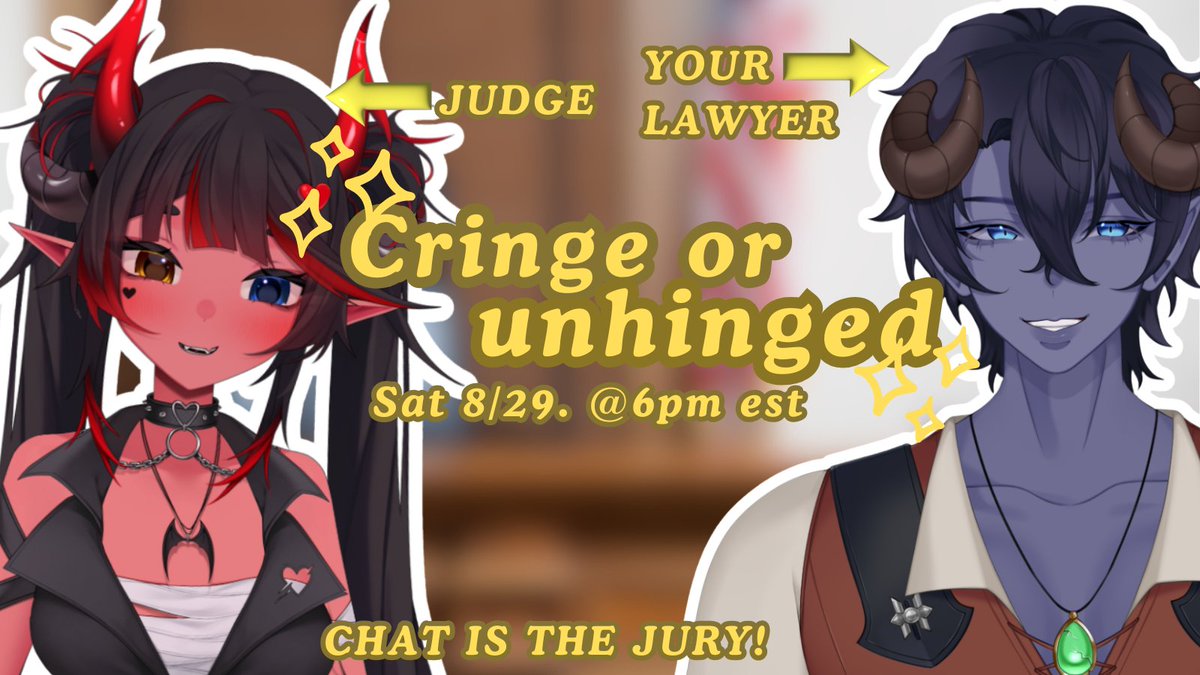 👩‍⚖️JUDGE ROKUYARI HITS THE STAND AGAIN!👩‍⚖️
-Confess your silly or cringe stories-
The jury and judge will decide if it is 
✨CRINGE or UNHINGED✨
( <a href="/MinnotVT/">Minnot | Tiefling Vtuber</a> will be your lawyer!)

⬇️⬇️⬇️SUBMIT STORY ⬇️⬇️⬇️
forms.gle/uWPtuQeeQxrtM6…