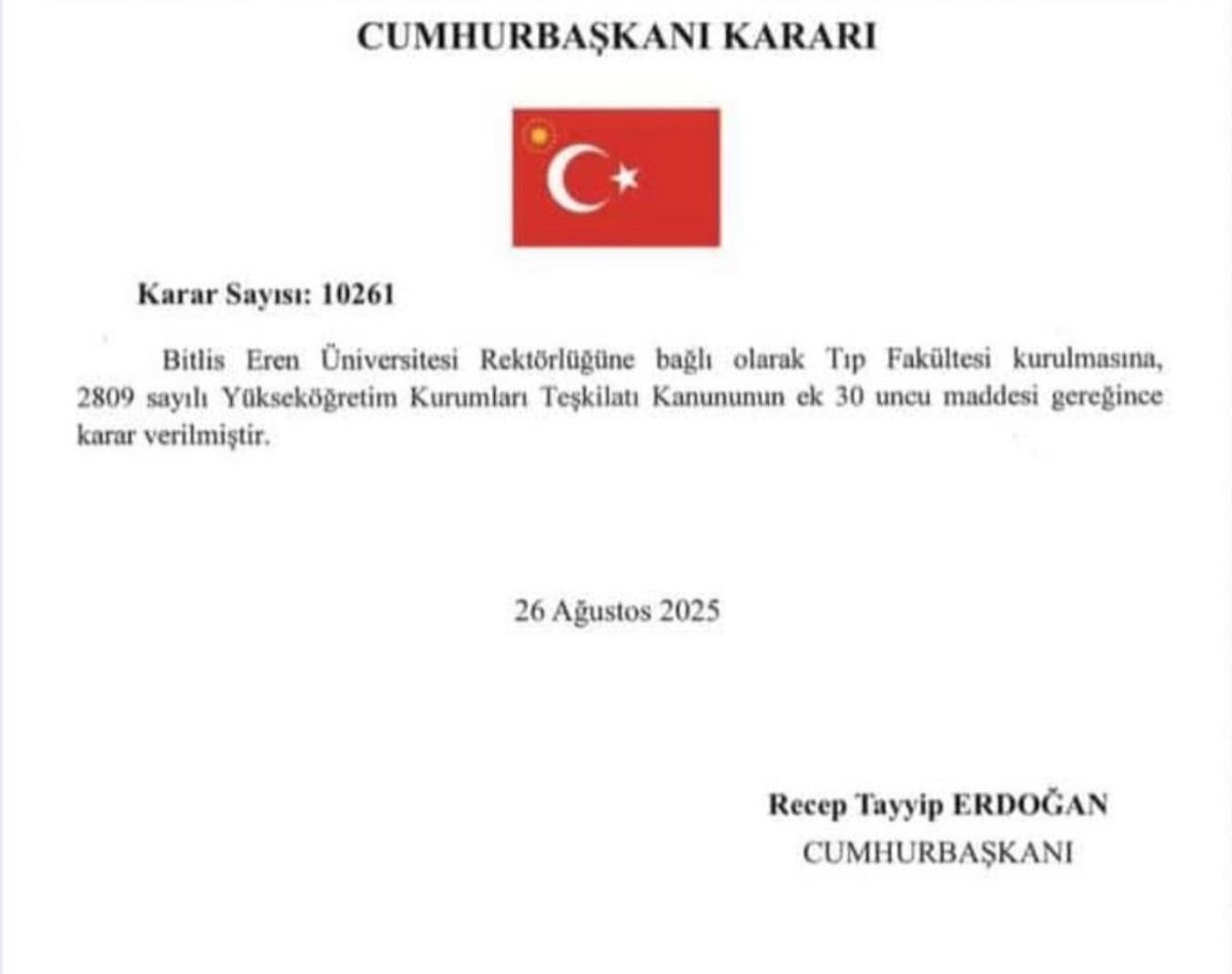 Bitlis'imize hayırlı olsun inşallah. Emeğini geçen başta  Cumhurbaşkanımız Sn.<a href="/RTErdogan/">Recep Tayyip Erdoğan</a>'a, Sn. <a href="/vedatdemiroz/">Vedat Demiröz</a>'e, Sn. <a href="/T_Bedirhanoglu/">Turan Bedirhanoğlu</a>'a, Sn. <a href="/nelmastas1/">Prof. Dr. Necmettin ELMASTAŞ</a>'a teşekkürlerimisunarım.