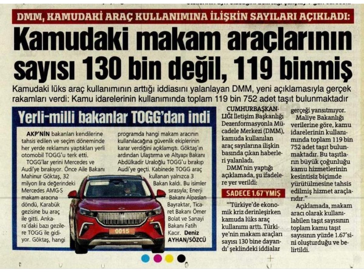 Hastalandığında kapına gelen ambulansı…

Başın dara düştüğünde aradığın polisin kullandığı hizmet aracını…

Hudutlarda devriye atan askerin bindiği askeri araçları…

Devlet hizmetlerinde kullanılan tüm motorlu taşıtları da işin içine katarsan..Bunu haberinde belirtirsen…