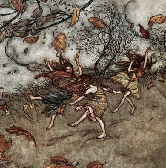 frome_maude's tweet image. Fairies Dancing in the #autumn breeze, by Arthur Rackham, c.1900 #WyrdWednesday #BookChatWeekly
