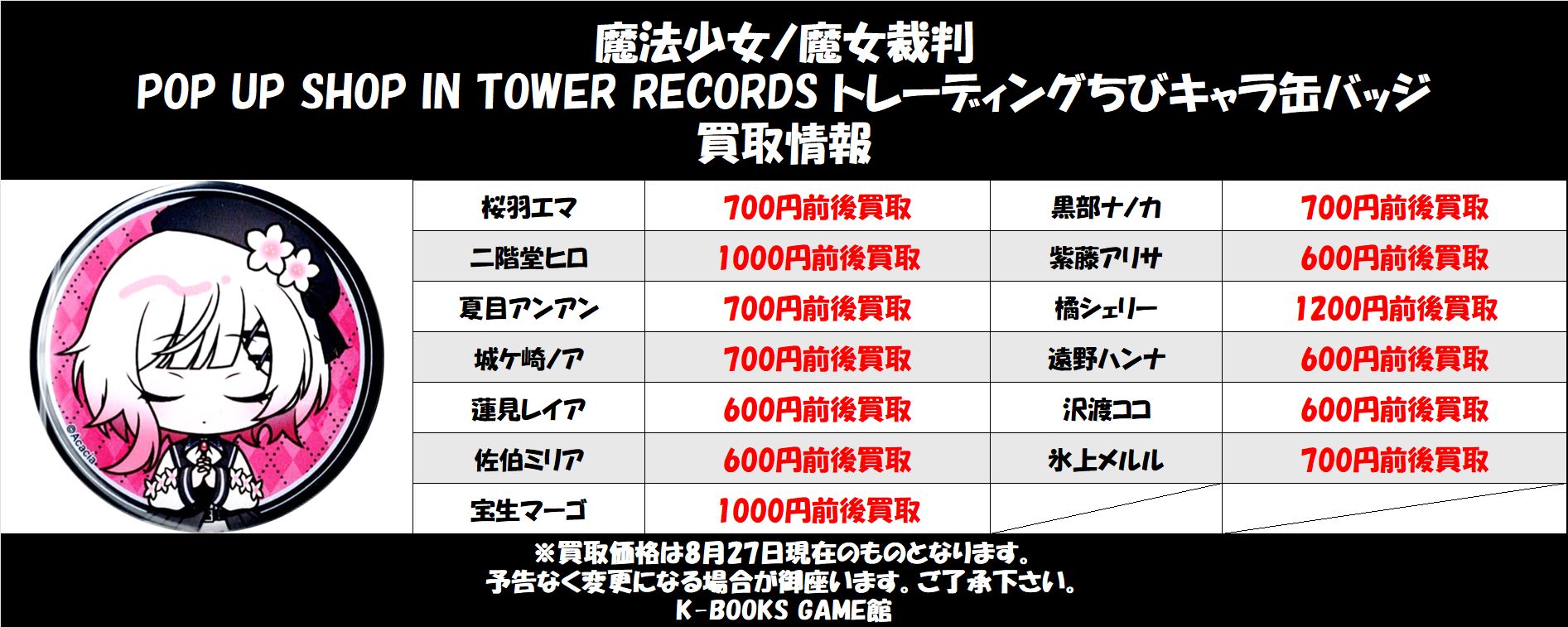 魔法少女ノ魔女裁判　タワーレコード　ちびキャラ　缶バッジ　紫藤アリサ　6個 紫藤アリサ 東京タワー 限定 缶バッジ 魔法少女ノ魔女裁判 まの