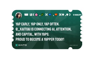 VanLepm's tweet photo. Yap early, yap only, yap often.

@KaitoAI is connecting AI, attention and capital with Yaps.

Just claimed my social card and I'm accumulating Yap points in real-time.

Claim yours 👉 https://t.co/pbjz27wCIm https://t.co/gbYrrMoeVy