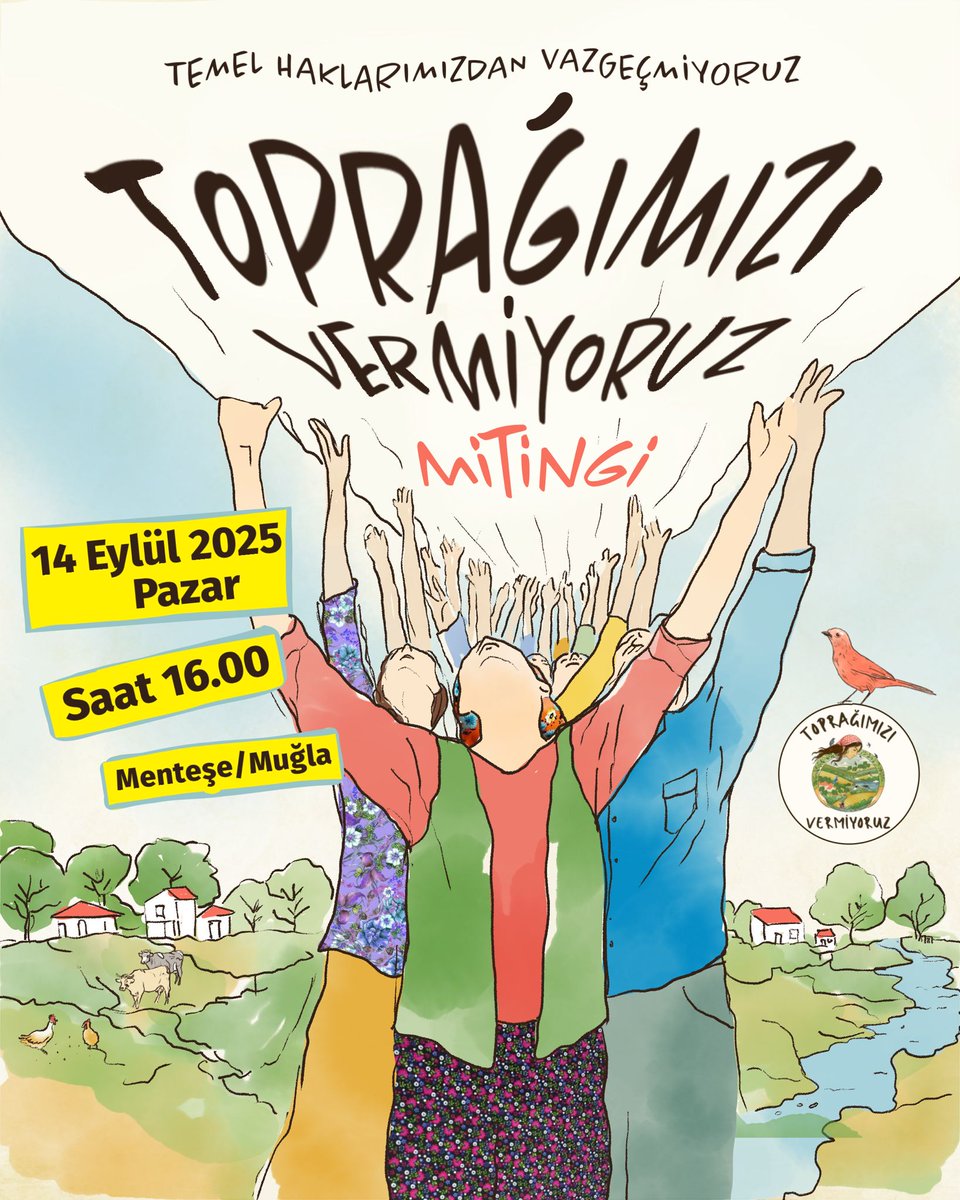 Muğla'da 48 köyü yerinden edecek 7554 sayılı "KÖKSÜZLEŞTİRME ve İŞGAL YASASI"na karşı, 14 Eylül Pazar günü Muğla Mitingi'nde buluşuyoruz.

Haklarımızdan Vazgeçmiyoruz! 
Toprağımızı Vermiyoruz!

 #ToprağımızıVermiyoruz
mucep.org/topragimizi-ve…