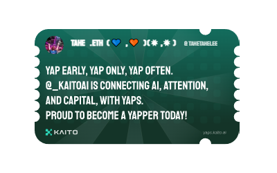 Tahetahelee's tweet photo. Yap early, yap only, yap often.

@KaitoAI is connecting AI, attention and capital with Yaps.

Just claimed my social card and I'm accumulating Yap points in real-time.

Claim yours 👉 https://t.co/vjlhEgsMXw https://t.co/iYblFzMtIh