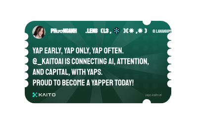 Yap early, yap only, yap often.

<a href="/KaitoAI/">Kaito AI 🌊</a> is connecting AI, attention and capital with Yaps.

Just claimed my social card and I'm accumulating Yap points in real-time.

Claim yours 👉 yaps.kaito.ai/referral/14130…