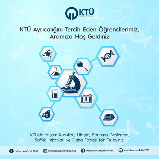 Değerli Öğrencimiz,

🔬 Modern Laboratuvar ve Uygulama Altyapısı
🏠 Konforlu Barınma Seçenekleri
🍽 Zengin ve Dengeli Beslenme İmkânları
🚍 Kolay ve Hızlı Ulaşım Olanakları
🩺 Gelişmiş Sağlık Hizmetleri
🎓 Akademik Destek ve Rehberlik Hizmetleri

👉aday.ktu.edu.tr