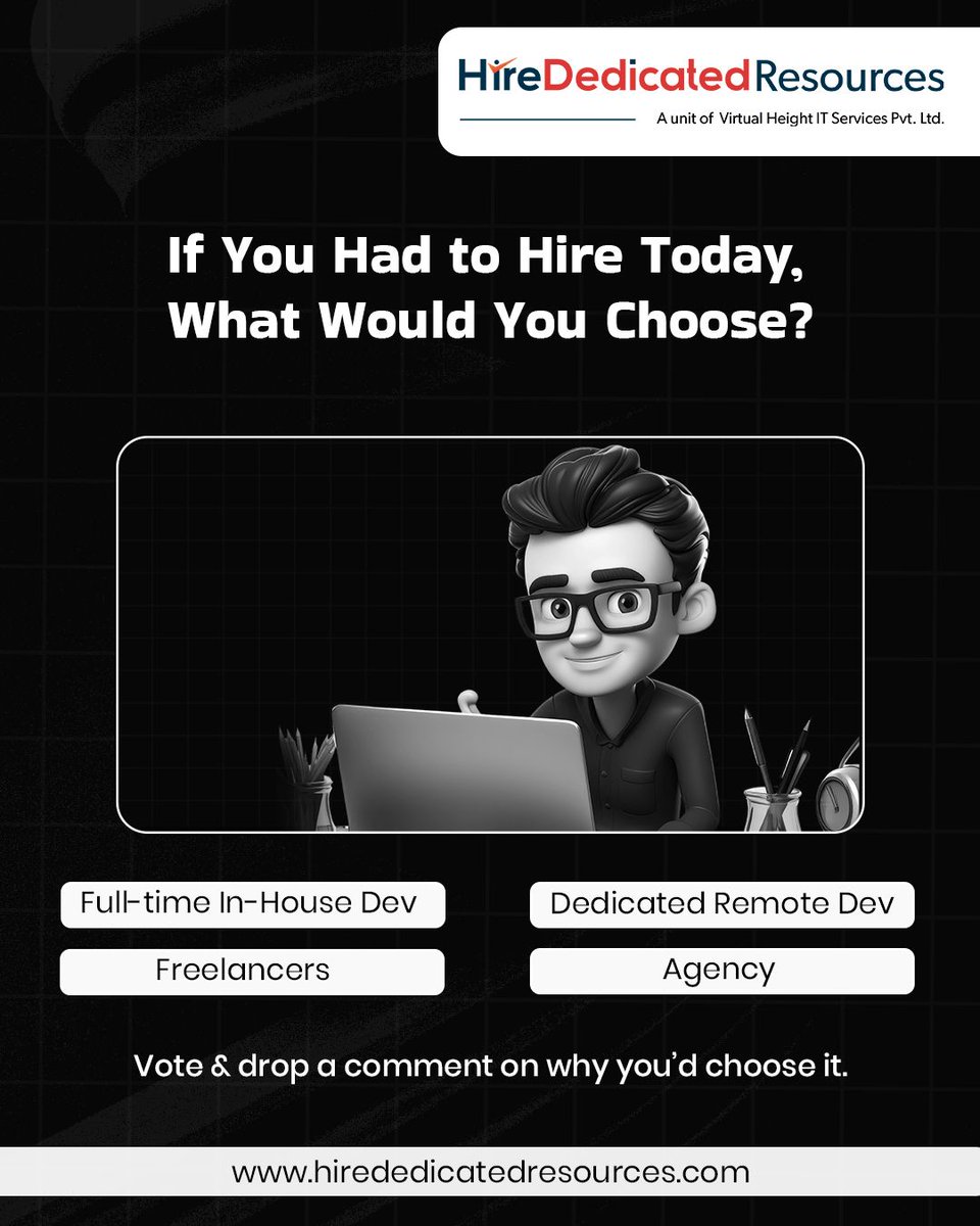 Hire_Resources's tweet image. Curious: If you had to scale your tech team today, what model would you go with?

🔘 Full-time In-House Dev
🔘 Dedicated Remote Dev
🔘 Freelancers
🔘 Agency

💬 Vote &amp;amp; drop a comment on why you’d choose it. We’re sharing insights soon!

#LinkedInPoll #TechHiring #RemoteTeam