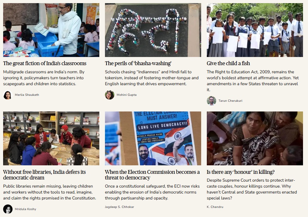 Frontline (@frontline_india) on Twitter photo Check out the special issue on #Education feat. pieces by <a href="/vishalvasanth94/">Vishal</a>, <a href="/divkan1/">Divya Kannan</a>, <a href="/anustup_nayak/">Anustup Nayak</a>, <a href="/HarshitPai/">Harshit Pai</a>, #HemBorker, <a href="/meenakandasamy/">Dr Meena Kandasamy மீனா கந்தசாமி</a>, #MerliaShaukath, <a href="/mohinigupta28/">Mohini Gupta (she/her)</a>, <a href="/tarunch/">Tarun Cherukuri</a>, <a href="/MridulaKoshy/">Mridula Koshy</a> + an interview with Prof. <a href="/ssjodhka/">Surinder S Jodhka</a> & much more!
frontline.thehindu.com Check out the special issue on #Education feat. pieces by <a href="/vishalvasanth94/">Vishal</a>, <a href="/divkan1/">Divya Kannan</a>, <a href="/anustup_nayak/">Anustup Nayak</a>, <a href="/HarshitPai/">Harshit Pai</a>, #HemBorker, <a href="/meenakandasamy/">Dr Meena Kandasamy மீனா கந்தசாமி</a>, #MerliaShaukath, <a href="/mohinigupta28/">Mohini Gupta (she/her)</a>, <a href="/tarunch/">Tarun Cherukuri</a>, <a href="/MridulaKoshy/">Mridula Koshy</a> + an interview with Prof. <a href="/ssjodhka/">Surinder S Jodhka</a> & much more!
frontline.thehindu.com