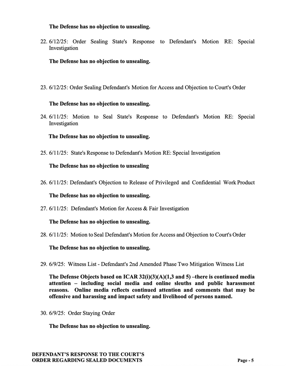 rise4thespiral's tweet photo. 🪡🧵 Responses to Court's Order Regarding Sealed Documents Pt 1.2
Defense's Response (2/2)
#idaho4 #kohberger #bryankohberger #adacounty #annetaylor #sealeddocuments #idaho #court #publicrecord https://t.co/6S1971121E