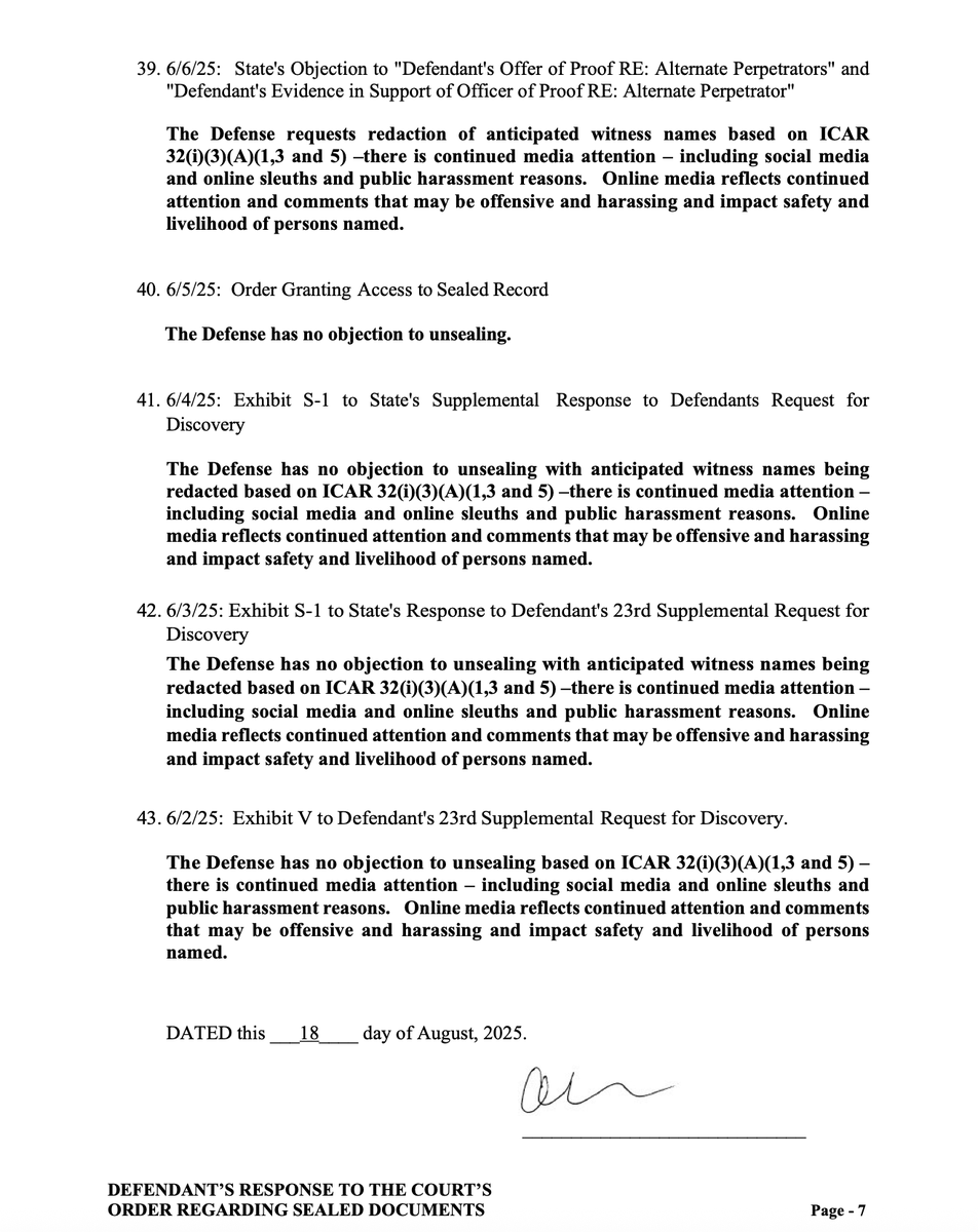 rise4thespiral's tweet photo. 🪡🧵 Responses to Court's Order Regarding Sealed Documents Pt 1.2
Defense's Response (2/2)
#idaho4 #kohberger #bryankohberger #adacounty #annetaylor #sealeddocuments #idaho #court #publicrecord https://t.co/6S1971121E