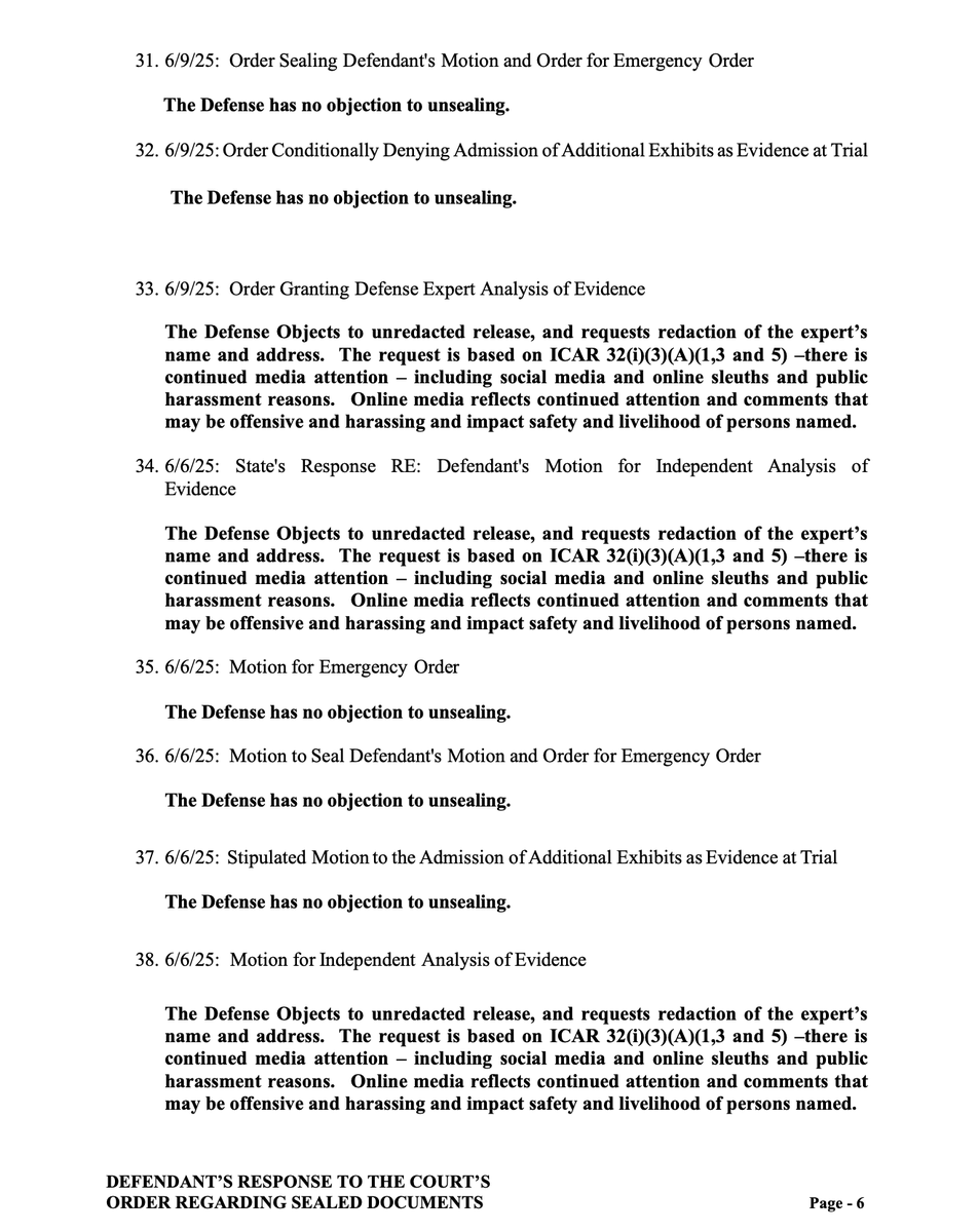 rise4thespiral's tweet photo. 🪡🧵 Responses to Court's Order Regarding Sealed Documents Pt 1.2
Defense's Response (2/2)
#idaho4 #kohberger #bryankohberger #adacounty #annetaylor #sealeddocuments #idaho #court #publicrecord https://t.co/6S1971121E