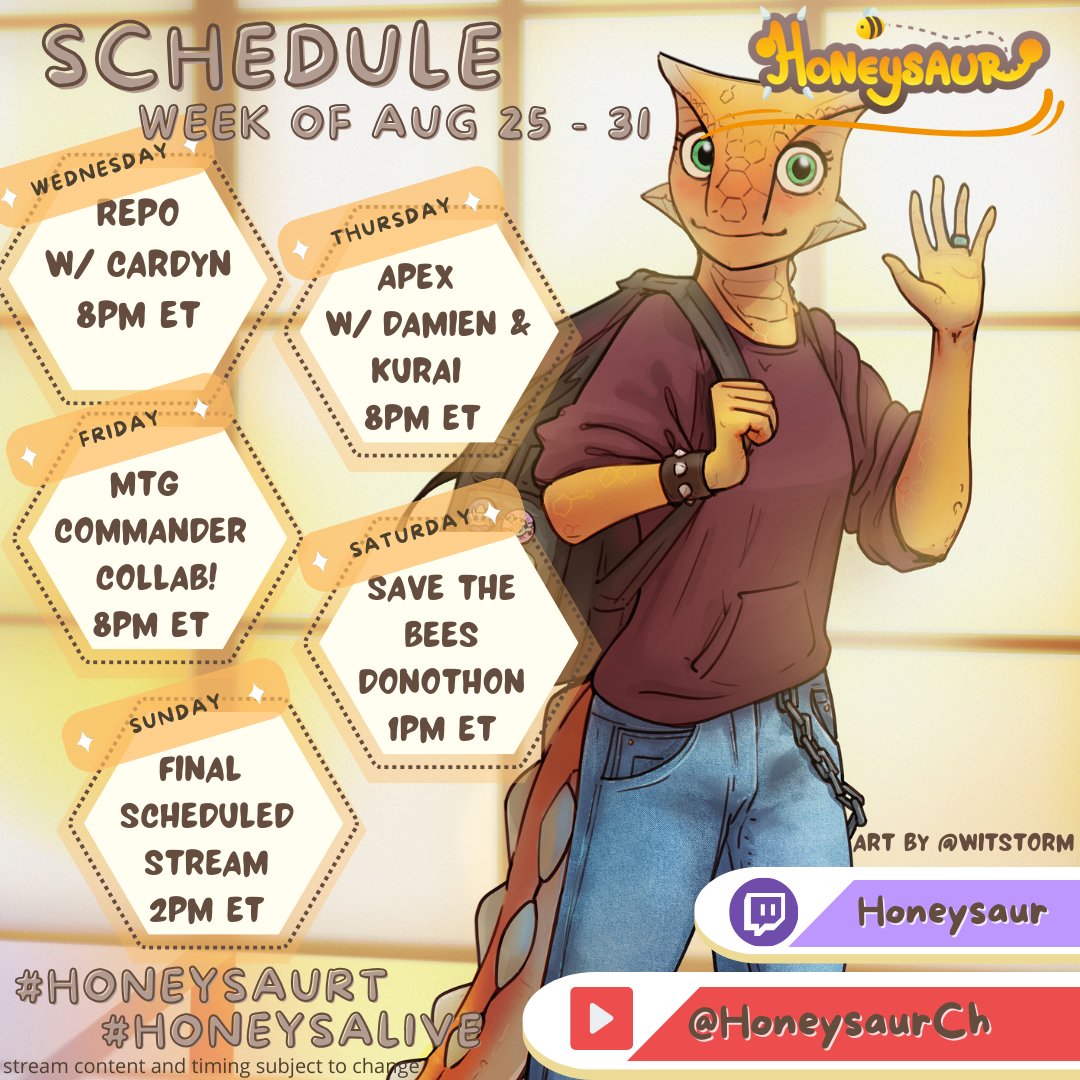 Very late into the week final schedule. Lets make these last few days count! #honeysalive