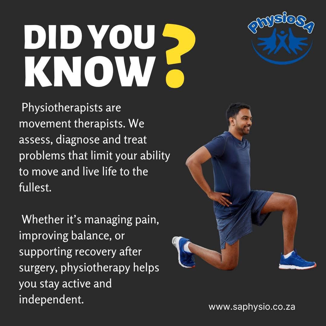✨ Did you know? Physiotherapists are trained to help you move better, recover faster and live stronger. From pain relief to improving balance, physio is here to support every step of your journey. 🌿💪

#PhysioSA #ChoosePhysio