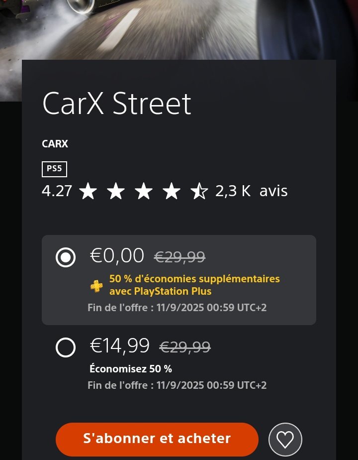 BobSiph's tweet image. Une erreur salutaire permet d'avoir CarX Street gratuitement sur PS5 ! C'est un très bon Forza Horizon Like, ce qui est parfait pour les joueurs PS5 qui n'avait que Forza Horizon 5 depuis peu de temps !