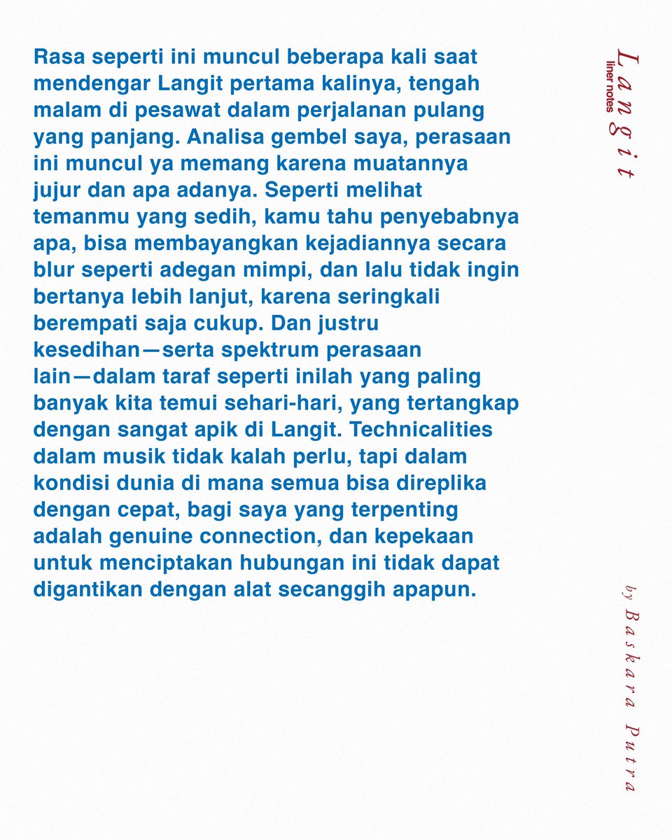 rrag_band's tweet image. “Langit terasa nyata”

Baskara Putra/Hindia dari .Feast dan Lomba Sihir menulis liner notes untuk album Langit. Selamat membaca🙏

#Rrag #Langit