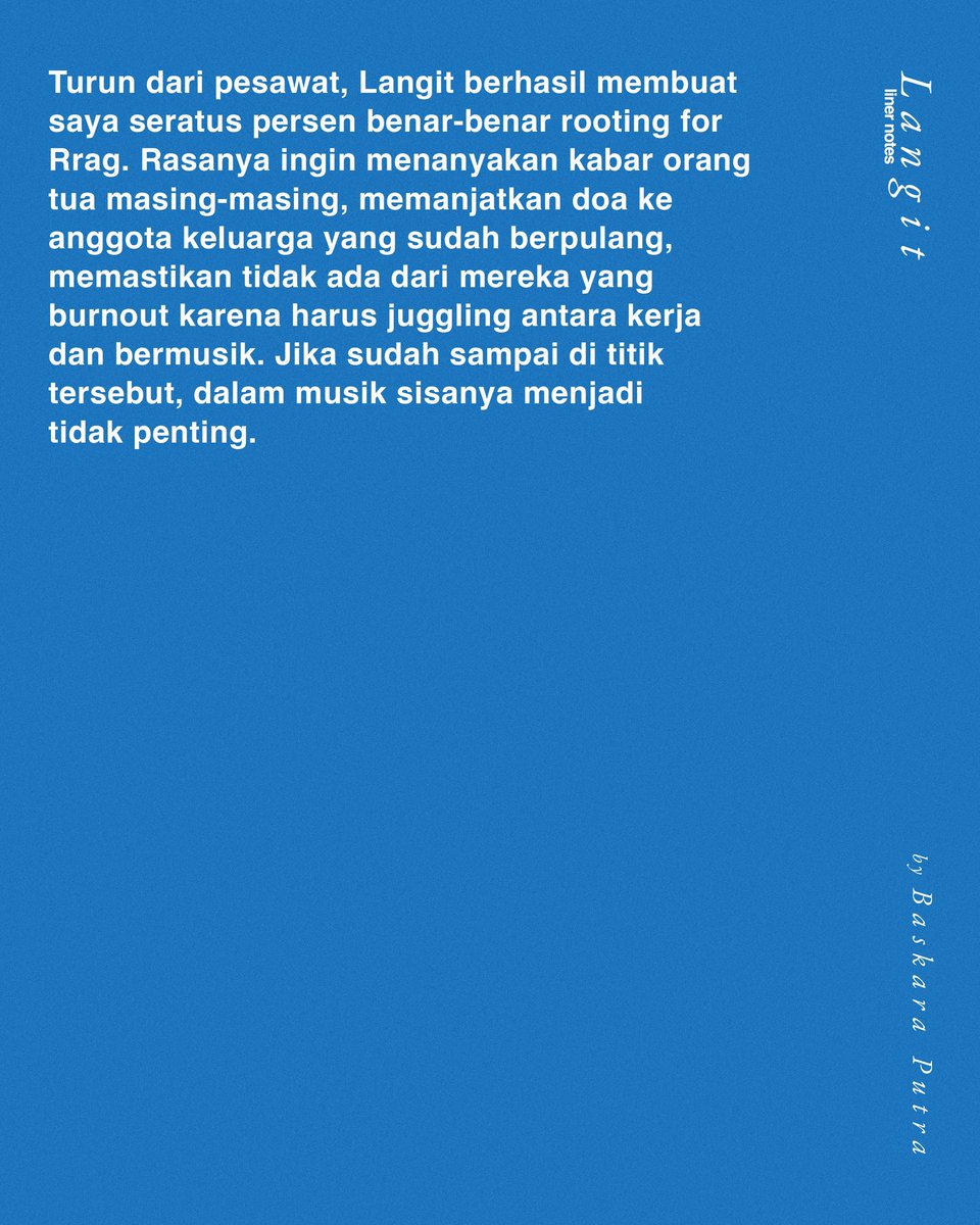 rrag_band's tweet image. “Langit terasa nyata”

Baskara Putra/Hindia dari .Feast dan Lomba Sihir menulis liner notes untuk album Langit. Selamat membaca🙏

#Rrag #Langit