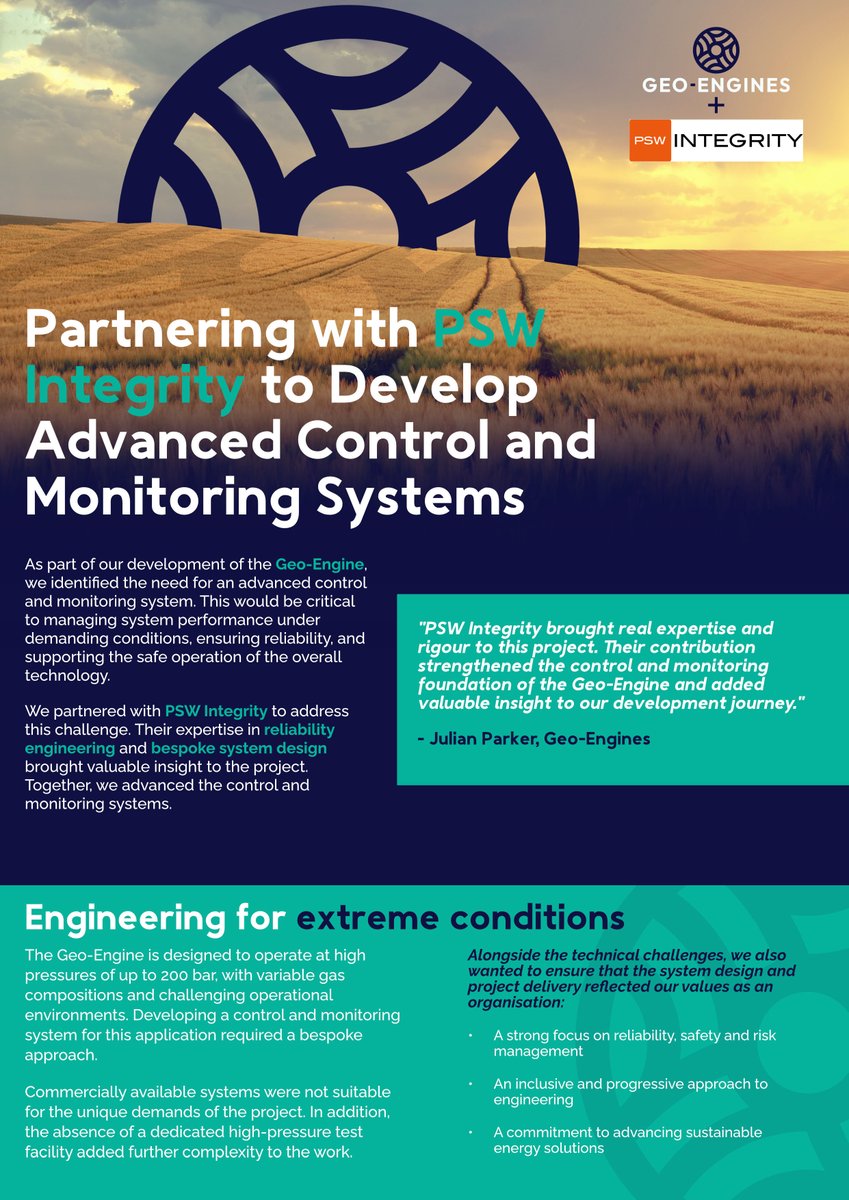 geo_engines's tweet image. Advanced energy tech needs more than ideas. It needs strong engineering and the right partners.
With PSW Integrity Ltd, we built bespoke monitoring and control systems for next generation engines. This shows how partnerships drive innovation in energy.
#CleanEnergy