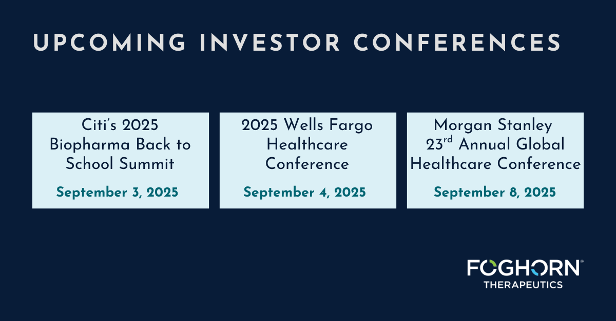 foghorntx's tweet photo. $FHTX will take part in several investor conferences this September to share updates on our platform and pipeline. Details: https://t.co/z58ZZ7qYLT https://t.co/1IGn37CjAC