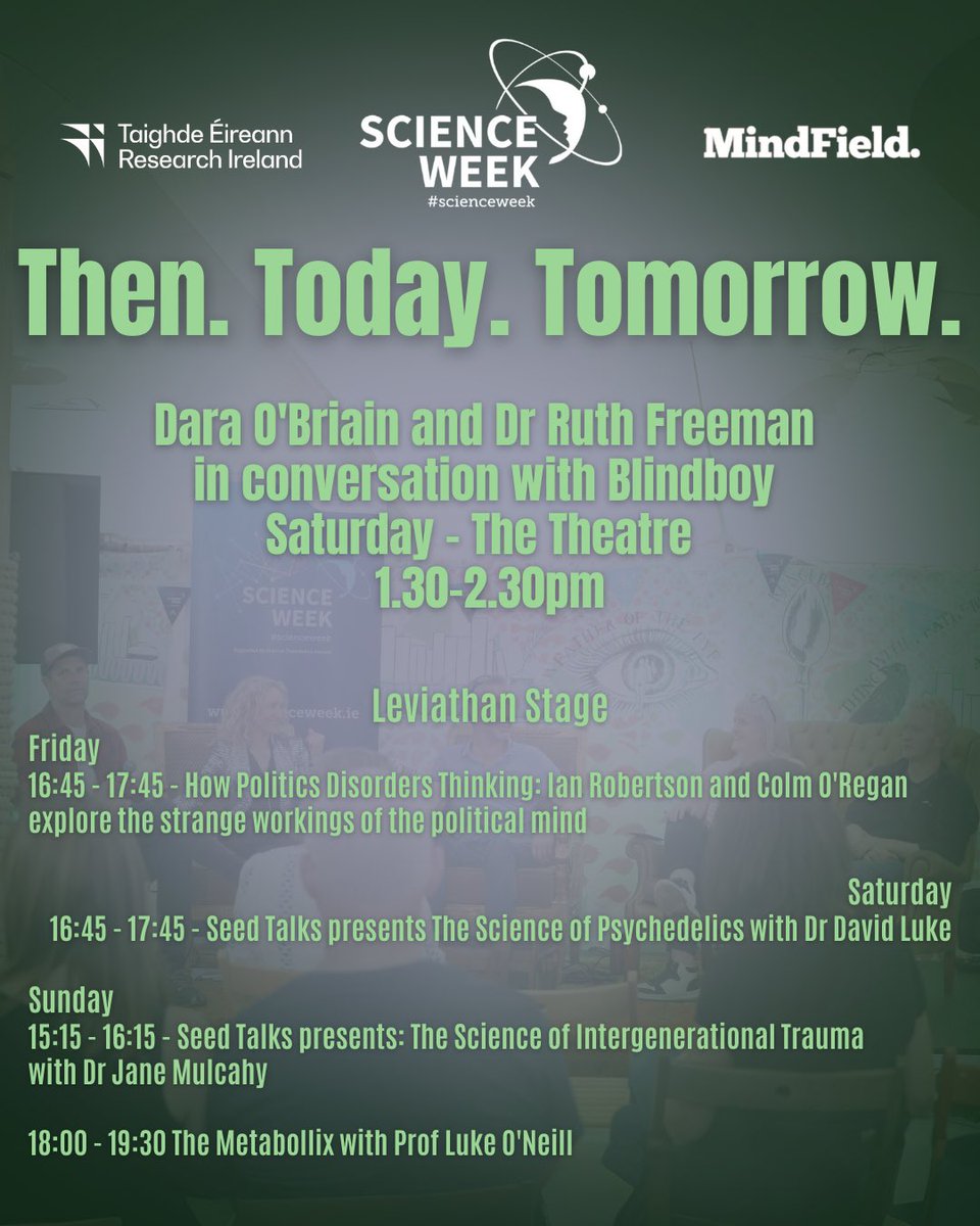 ScienceWeek's tweet image. Attending Electric Picnic this weekend? Science Week 2025 will be there too! 🎉🔬
 
Join Dr. Ruth Freeman - Director of Research for Society at Research Ireland, Dara O&apos;Briain, and Blindboy this Saturday at The Theatre, 1:30–2:30pm.
 
#ScienceWeek #ElectricPicnic #ResearchIreland