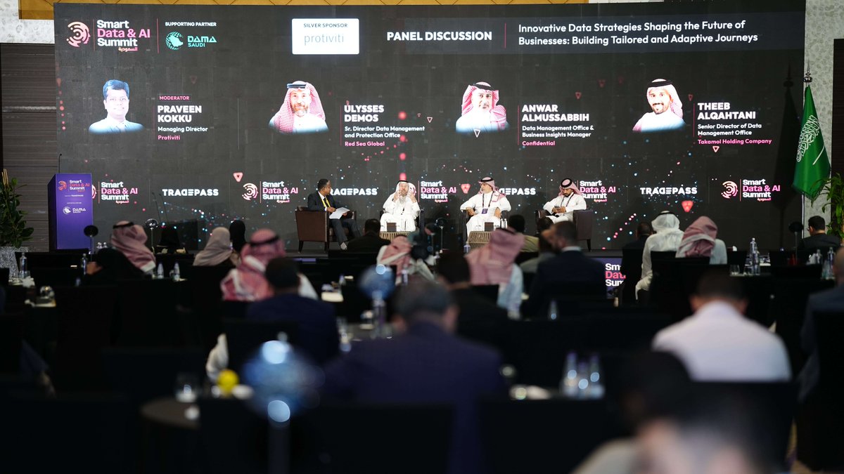 Tradepassglobal's tweet image. 💡 Panel: Innovative Data Strategies for Business Growth with leaders from Protiviti, Red Sea Global, Confidential &amp;amp; Takamol Holding — exploring unified data, AI foresight &amp;amp; real-time insights.

📍 Smart Data &amp;amp; AI Summit – Saudi Arabia | JW Marriott Hotel Riyadh 

#SDAIS