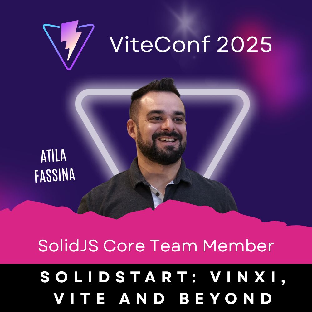 ViteConf's tweet image. ⚡ Speaker highlight: Atila Fassina, @Solid_JS core team member

Since last ViteConf, where SolidStart and Vinxi were in focus, a lot changed: @nitrojsdev got more powerful, and TanStack Start made waves. All of that had strong influence on Solid’s meta framework.
@AtilaFassina…