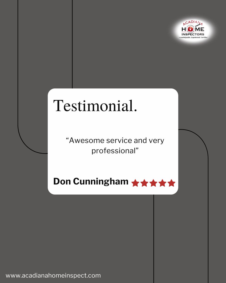 AcadianaHI's tweet image. 🏡 Another 5-STAR experience with Acadiana Home Inspectors! 🌟
We’re proud to be your trusted partner in home inspections — fast, professional, and always reliable.
📞 (337) 326-5772
#AcadianaHomeInspectors #HomeInspectionExperts #LouisianaRealEstate #HomeInspectionServices