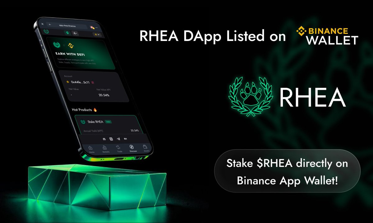 Rhea Finance (@rhea_finance) on Twitter photo On the frontier of chain abstraction.
<a href="/rhea_finance/">Rhea Finance</a> dApp is now Listed on <a href="/BinanceWallet/">Binance Wallet</a>!
Users can now stake $RHEA directly on the Binance App Wallet & earn up to 20.54% APY. 🔥
One step closer to a borderless DeFi economy! On the frontier of chain abstraction.
<a href="/rhea_finance/">Rhea Finance</a> dApp is now Listed on <a href="/BinanceWallet/">Binance Wallet</a>!
Users can now stake $RHEA directly on the Binance App Wallet & earn up to 20.54% APY. 🔥
One step closer to a borderless DeFi economy!