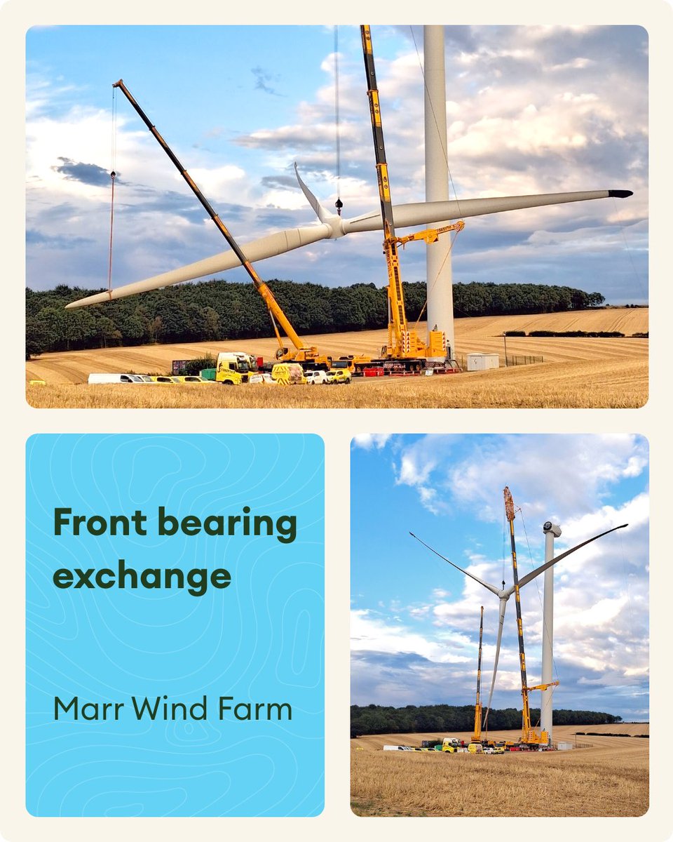 Wind Farm Manager Tommi has shared another top job, this time at our Marr Wind Farm.

<a href="/Siemens_Energy/">Siemens Energy</a>  and <a href="/ForsythofDenny/">Forsyth of Denny</a>  carried out a front bearing exchange on turbine four at Marr Wind Farm. 

Find out more about Marr Wind Farm 🔗 bit.ly/49Bvh4D