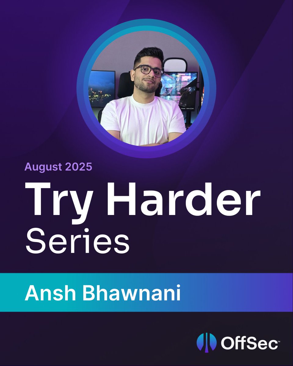 offsectraining's tweet image. Congratulations, Ansh Bhawnani! 🦊👏

To continue with our Try Harder monthly series, we&apos;re celebrating dedicated individuals who embody the spirit of #TryHarder. This month, we’re recognizing Ansh, who just passed OffSec&apos;s OSED exam, completing the OSCE³ trio (OSED, OSEP, OSWE)…