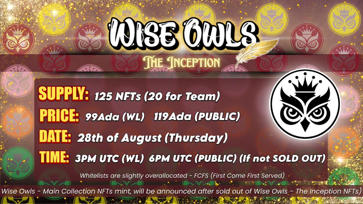 Jedon of Vitegrity 🐝 (@tuanluong19) on Twitter photo Cardano NFTs are back! <a href="/WiseOwlsNFT/">Wise Owls 🦉</a>
Mark your calendar and be ready!
mints.yepple.io/wiseowls Cardano NFTs are back! <a href="/WiseOwlsNFT/">Wise Owls 🦉</a>
Mark your calendar and be ready!
mints.yepple.io/wiseowls