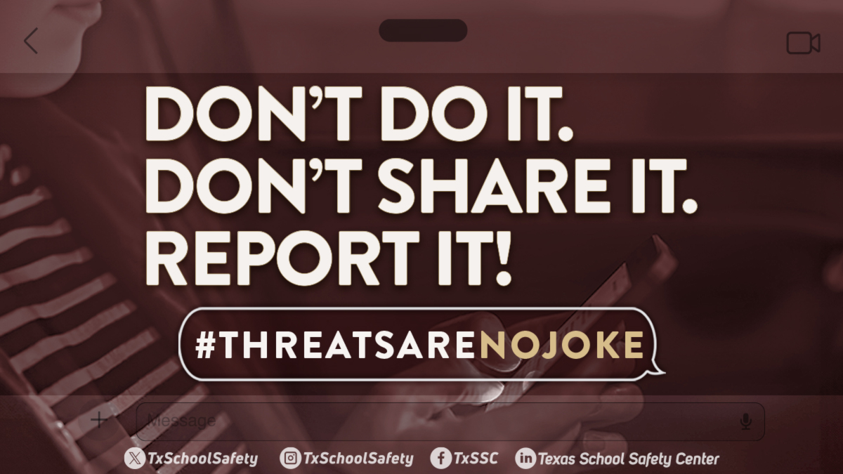 Threats, real or fake, can lead to legal consequences, school discipline, and long-term impacts on a student's future. Watch this powerful PSA to learn more and share the message:

Don't do it. Don't share it. Report it!

Watch here: bit.ly/45fh1OL

#ThreatsAreNoJoke