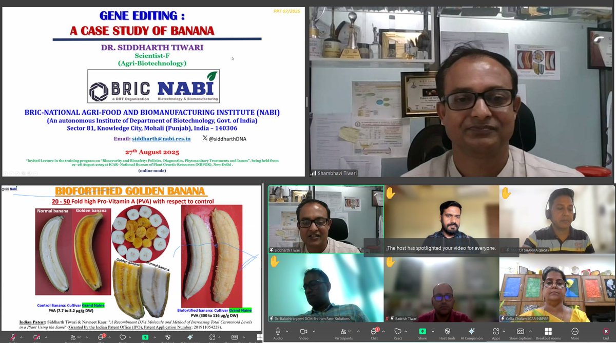 ICAR-NBPGR (@inbpgr) on Twitter photo Dr Siddharth Tiwari, Scientist-F, BRIC NABI, Mohali delivered a lecture  on “Gene Editing: A Case Study of Banana” on 27.8.2025 during Training on “Biosecurity and Biosafety: Policies, Diagnostics, Phytosanitary Treatments and Issues” organized by <a href="/INbpgr/">ICAR-NBPGR</a>. Dr Siddharth Tiwari, Scientist-F, BRIC NABI, Mohali delivered a lecture  on “Gene Editing: A Case Study of Banana” on 27.8.2025 during Training on “Biosecurity and Biosafety: Policies, Diagnostics, Phytosanitary Treatments and Issues” organized by <a href="/INbpgr/">ICAR-NBPGR</a>.