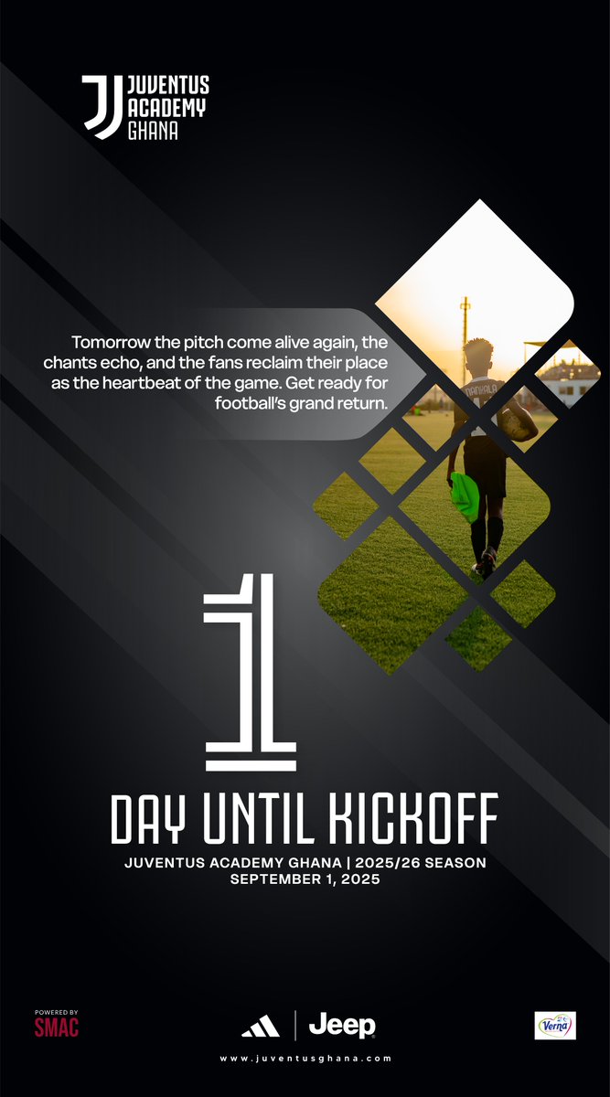 JuveAcademyGh's tweet image. 1 day to go! 🚀
Tomorrow we’re back, stronger than ever.
#JuveAcademy #BackToTraining