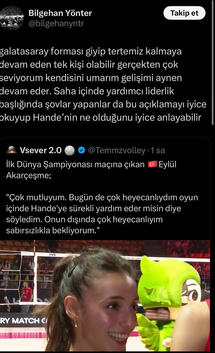 Galatasaray’ın “g”sini  küçük yazmış Gs küçük klüp kanka anlarsın ya 🤣böyle yazınca çok havalı oldum dimi 😎Eylül üzerinden ilkine laf soktum nasıl ama ☺️

Allah bilir kaç yaşında adamsın uğraştığın şeylere bak genç bir kadını bu kadar takıntı edecek ne yaşadın??