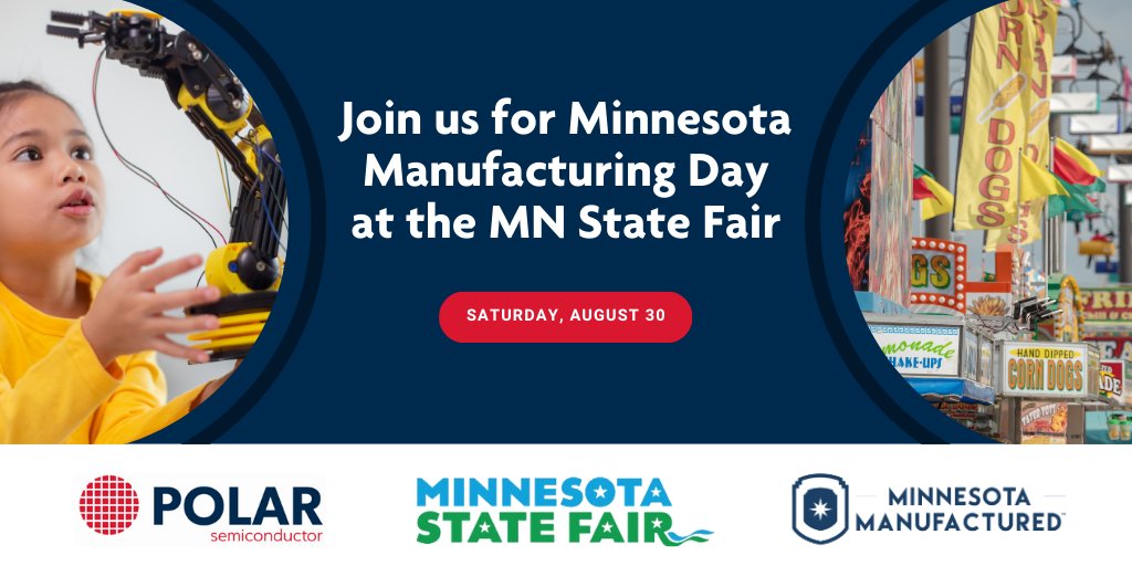 We’re excited to be back at the #MNStateFair with <a href="/MPMA/">MN Precision Mfg</a> for Minnesota Manufacturing Day! 🎡

Join us for exciting giveaways, interactive activities, and fun for all ages. Learn more at mpma.com/events-calenda….

#PolarSemiconductor #MinnesotaManufacturing #SemiconductorCareers