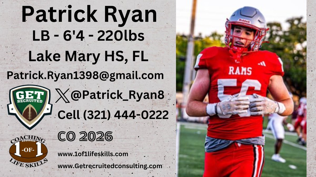 Patrick Ryan - CO 2026 - LB - 6'4, 220lbs - 4.35 GPA - Tall, athletic, explosive, smart. Lake Mary HS, FL. Click for Player Info: x.com/Patrick_Ryan8 <a href="/Patrick_Ryan8/">Patrick Ryan</a> @1of1lifeskills <a href="/Spiders_FB/">Richmond Spiders Football</a> <a href="/NovaFootball/">Villanova Football</a> <a href="/BrownU_Football/">Brown Bears Football</a> <a href="/CULionsFB/">Columbia Football</a> <a href="/BigRed_Football/">Cornell Football</a> <a href="/DartmouthFTBL/">Dartmouth Football</a> <a href="/PennFB/">Penn Football</a>
