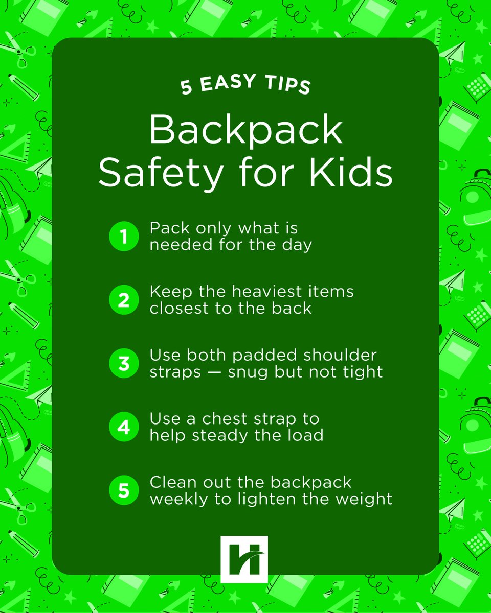 Hendricks Regional Health (@hendrickshealth) on Twitter photo 🎒 The right backpack habits can protect your child’s back and shoulders. Save this post to keep these tips handy all school year! 🎒 The right backpack habits can protect your child’s back and shoulders. Save this post to keep these tips handy all school year!