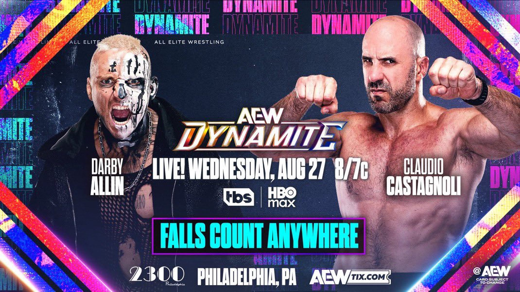 aaronloveswrestling (@a_l_w_podcast) on Twitter photo It’s Wednesday and you know what that means!
#AEWDynamite tonight:
• Jon Moxley vs Daniel Garcia
• <a href="/meganbayne/">MEGAN BAYNE ⚡️ メーガン・ベーン</a> & <a href="/thePenelopeFord/">Penelope Ford</a>
vs
<a href="/harleycameron_/">Harley Cameron</a> & <a href="/callmekrisstat/">Kris Statlander</a>
• <a href="/DarbyAllin/">DARBY ALLIN</a> vs <a href="/ClaudioCSRO/">Swiss</a>
All that and more tonight on <a href="/TBSNetwork/">TBS Network</a> & <a href="/StreamOnMax/">Actually HBO Max</a> It’s Wednesday and you know what that means!
#AEWDynamite tonight:
• Jon Moxley vs Daniel Garcia
• <a href="/meganbayne/">MEGAN BAYNE ⚡️ メーガン・ベーン</a> & <a href="/thePenelopeFord/">Penelope Ford</a>
vs
<a href="/harleycameron_/">Harley Cameron</a> & <a href="/callmekrisstat/">Kris Statlander</a>
• <a href="/DarbyAllin/">DARBY ALLIN</a> vs <a href="/ClaudioCSRO/">Swiss</a>
All that and more tonight on <a href="/TBSNetwork/">TBS Network</a> & <a href="/StreamOnMax/">Actually HBO Max</a>