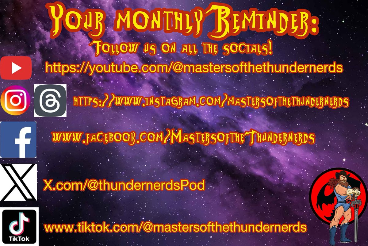 ThunderNerdsPod's tweet image. Hey y’all! Go follow us on all the different socials—especially YouTube! We’re trying to get free stuff in your hands but need to get those subscriber numbers up!  #thundernerdshoo! #geekmen