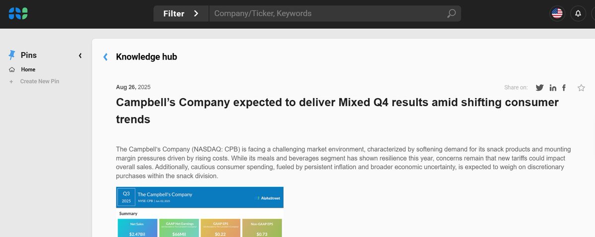 The Campbell’s Company (CPB) is expected to report its fourth-quarter FY25 results on September 3, before the opening bell. <a href="/Campbells/">Campbell's</a> 
#campbells #earnings #CPB #soup #Food 

app.asai.alphastreet.io/test-drive/kno…
