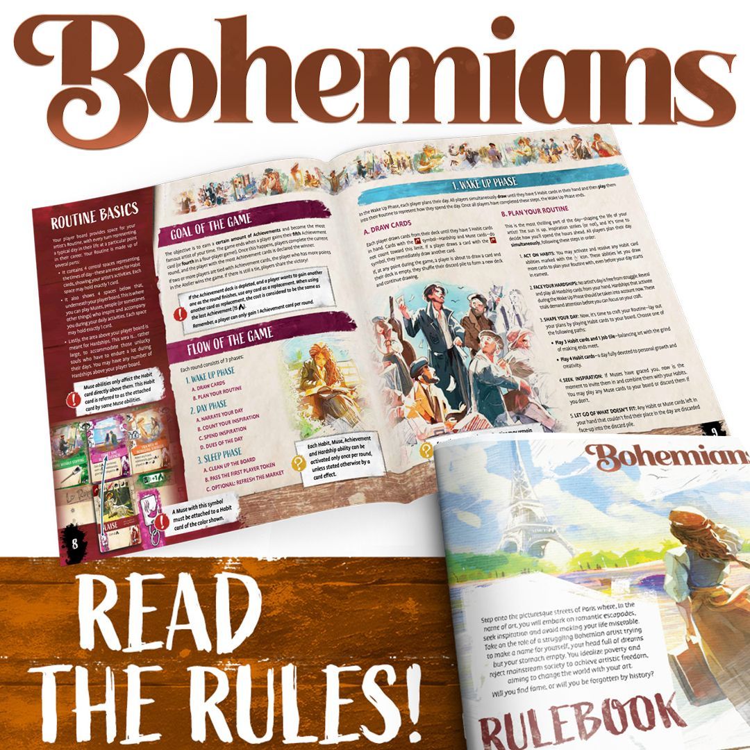 Does anyone here like to dive into the rulebooks of new games? Good news - we published the rulebook for Bohemians! Get it here: shopportalgames.com/products/bohem…