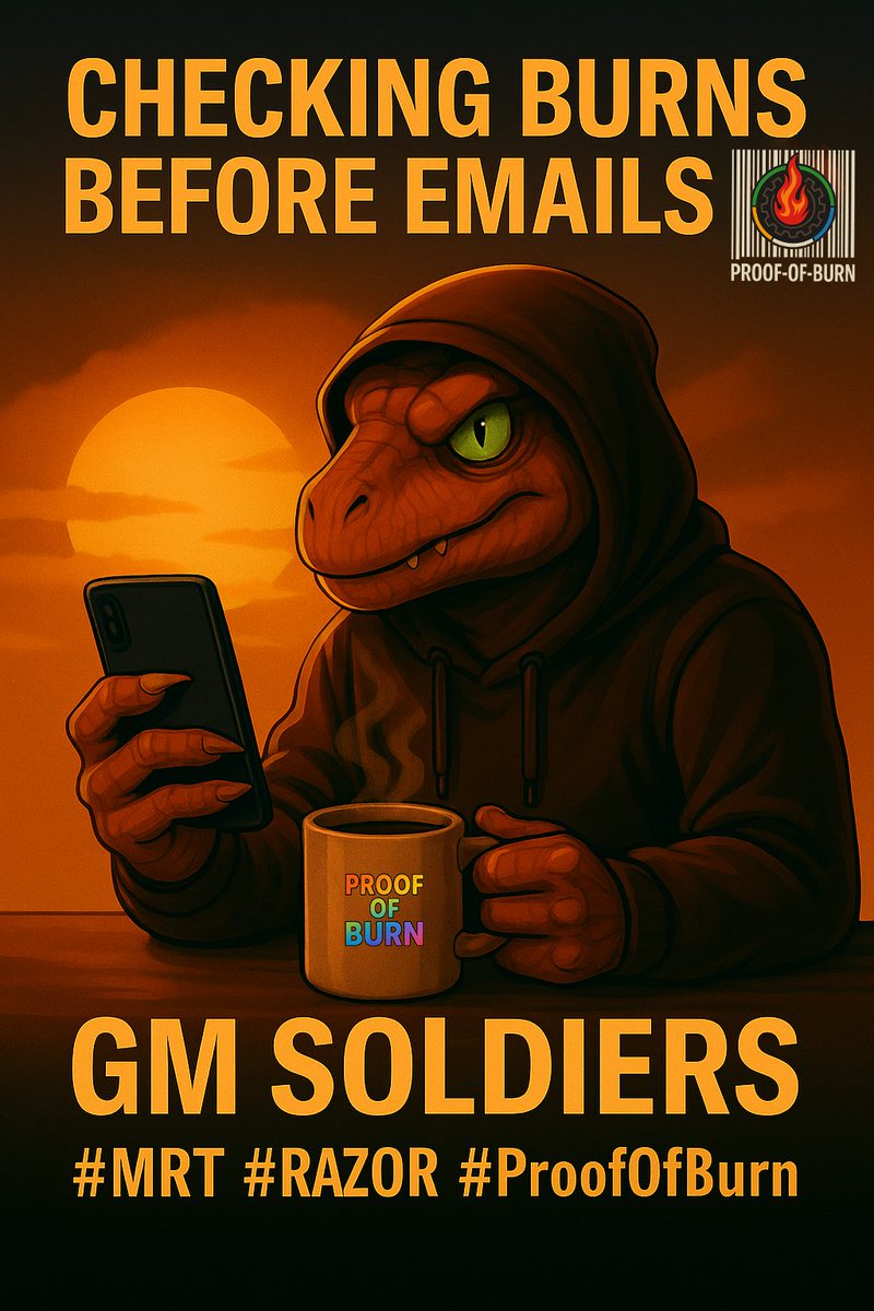 MeanaRaptor's tweet image. ☀️ GM Soldiers 🦖😂

Most people wake up to check their emails.
Razor wakes up to check how many tokens burned overnight. 🔥
Coffee? Nice.
Burns? Better.
2026? Closer.

Drop your GM below — but make it RAZOR style. 🦖🔥
#MRT #RAZOR #ProofOfBurn