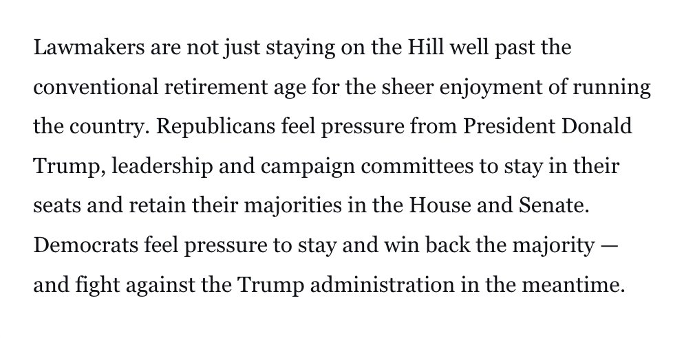 bryan metzger (@metzgov) on Twitter photo Of the 50 members of Congress who are 75+ and up for reelection in 2026, nearly 70% say they plan to run again.
And more than 70% of that group are Democrats.
via <a href="/em_luetkemeyer/">Em Luetkemeyer</a> Of the 50 members of Congress who are 75+ and up for reelection in 2026, nearly 70% say they plan to run again.
And more than 70% of that group are Democrats.
via <a href="/em_luetkemeyer/">Em Luetkemeyer</a>