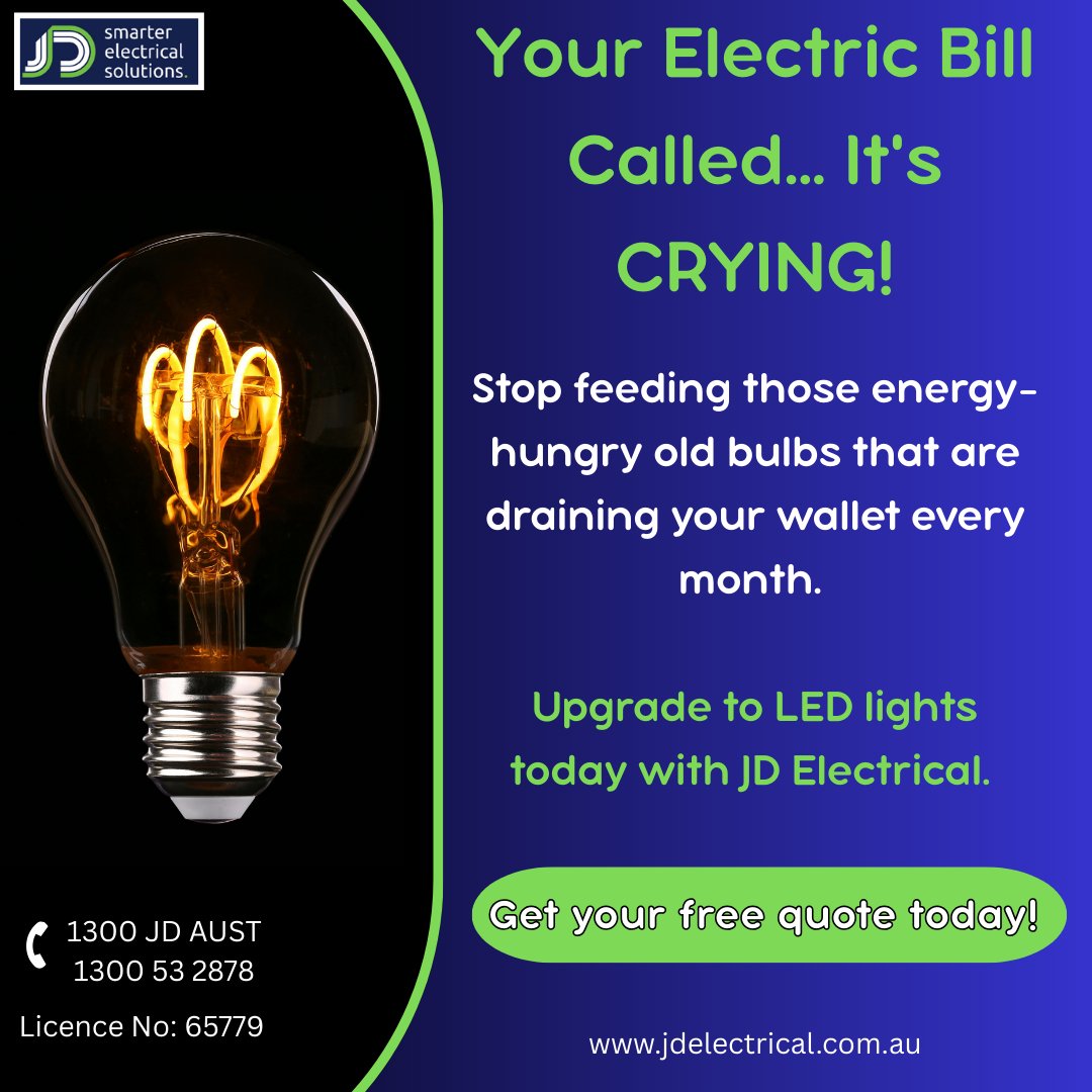 Ditch the dim &amp; embrace the glow!

JD Electrical transforms homes with stunning LED solutions: 80% more efficient, brighter &amp; longer-lasting. From cozy downlights to garden features!

📞 1300 53 2878/1300 JD AUST

#LEDUpgrade #BrisbaneElectrician #JDElectrical