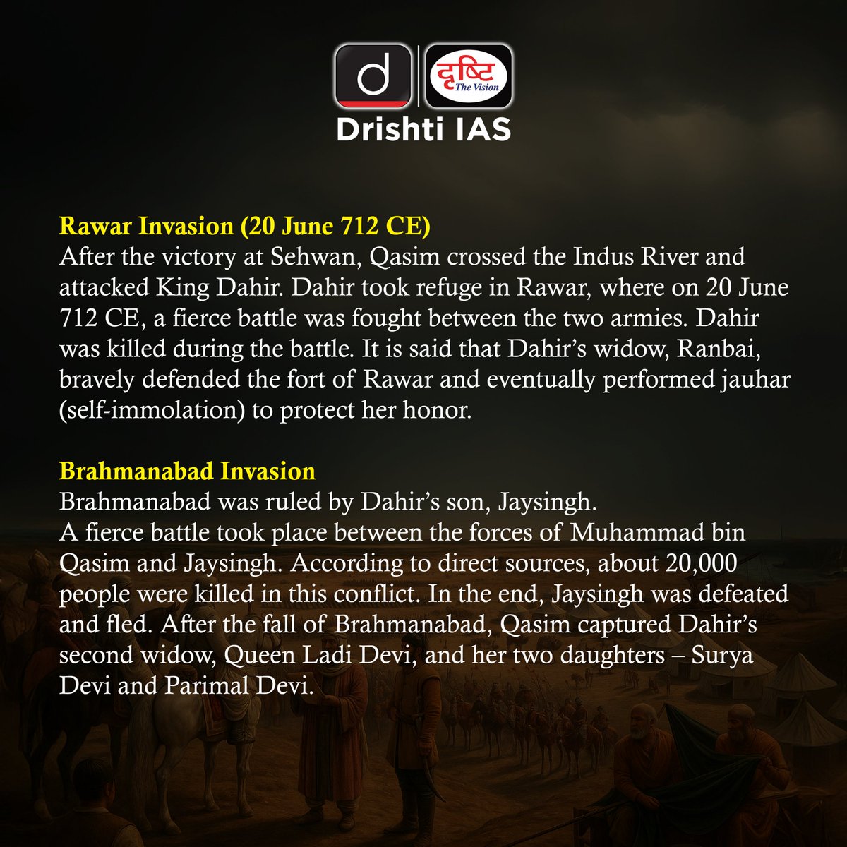drishtiiaseng's tweet photo. The decisive chapter of Indian history - Muhammad bin Qasim's campaign from Makran to Sindh
#DrishtiStaticBytes #IndianHistory #History #MuhammadBinQasim #Makran #Sindh #UPSC #DrishtiIAS #DrishtiIASEnglish https://t.co/S6axT3N4iZ