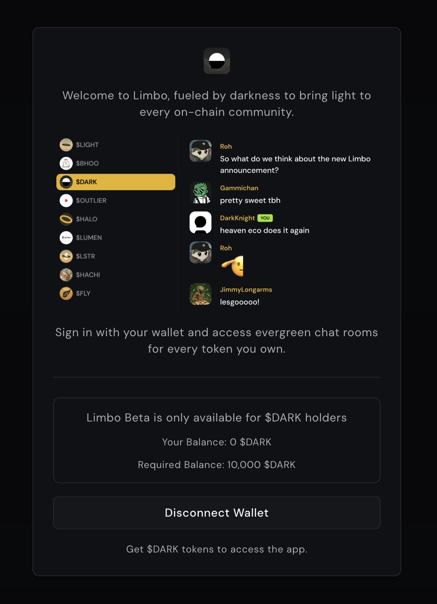 I know I said we'd push a few changes and open <a href="/limbochat/">Limbo</a> by end-of-day Wednesday, but we dev'd it up early!

so we're reverse time-rugging and opening beta to ALL $DARK holders early

any wallets holding at least 10,000 $DARK tokens will be able to now access the full Limbo Beta