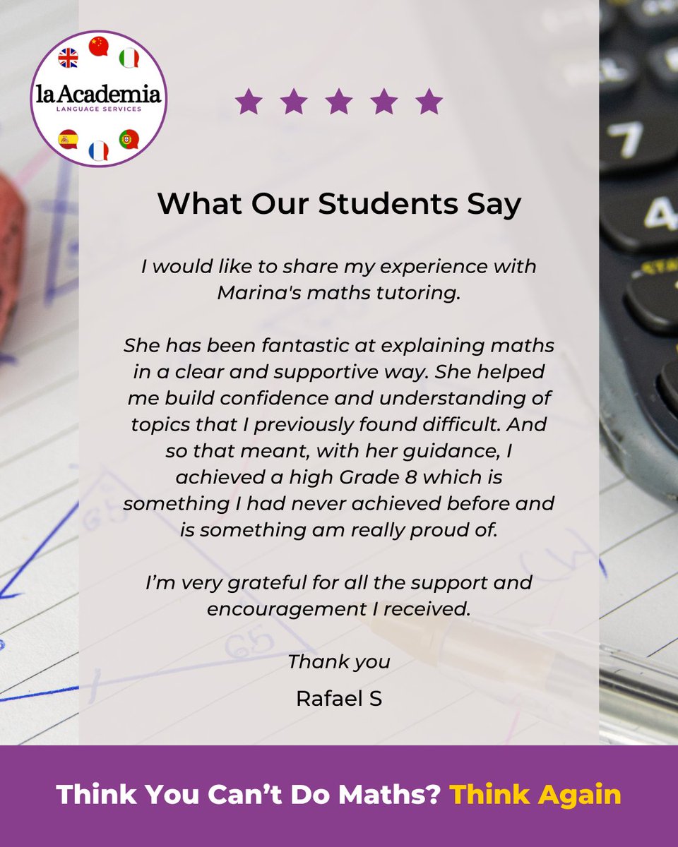 la__academia's tweet image. 🎉 Huge congrats to Rafael for acing maths with a Grade 8, thanks to Marina&apos;s amazing tutoring!

Struggling with maths? We’ve got expert help for GCSE &amp;amp; A-Level subjects. 📚
Contact us at 0161 491 1444 or info@laacademia.co.uk.

#MathsSupport #TutoringServices