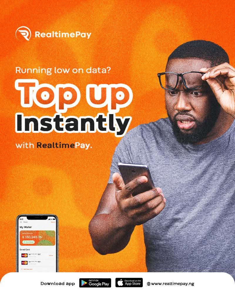 realtimepayng1's tweet image. Buffering is frustrating. Avoid it. 

Top up your data on MTN, Glo, Airtel, or 9mobile in seconds using RealtimePay.

Stay connected without interruptions.

#datatopup  #realtimepay #stayconnected #Nigeria