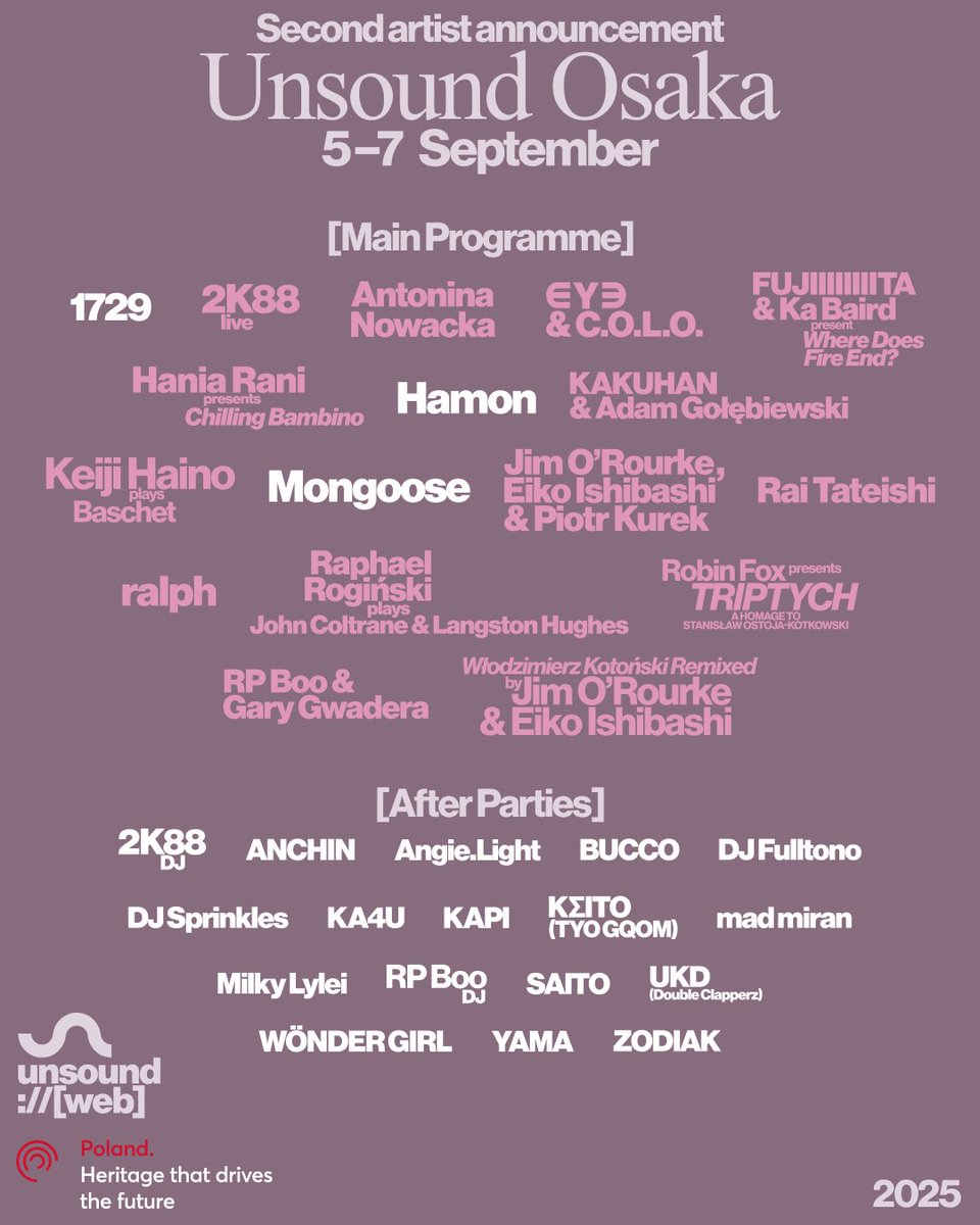 Unsound Osaka（9月5日 – 9月7日開催）では、既に発表されているクリエイティブセンター大阪（9月6日）のメインプログラムに新たな出演者が加わるほか、Socore