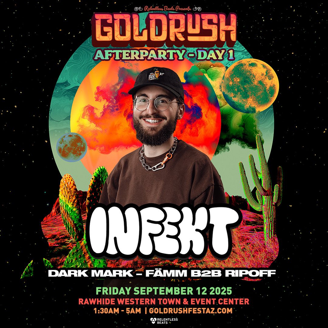 Gonna be keeping things spicy at the night 1 afterparty at <a href="/GoldrushFestAZ/">Goldrush Music Fest</a> with the legend <a href="/infektdubstep/">INFEKT</a> and the homies Famm and Rip Off 🏄‍♂️🏄‍♂️🏄‍♂️